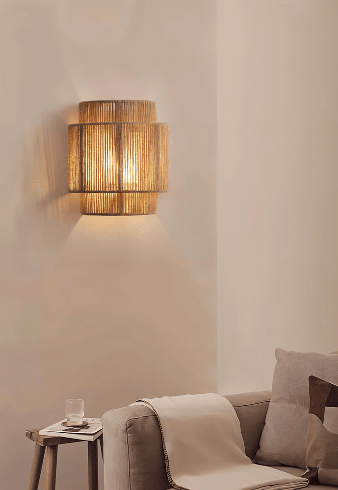 Lámpara de pared de ratán con pantalla de cuerda de cáñamo - Luz natural y encanto auténtico