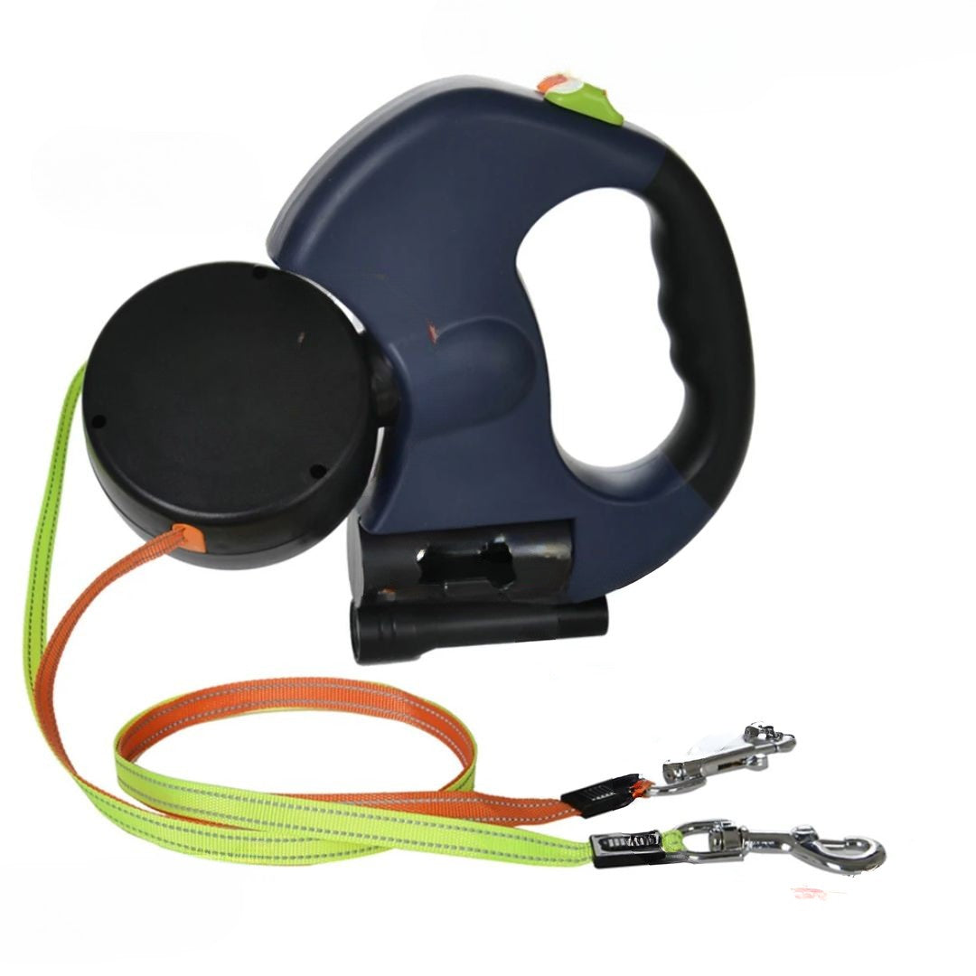 Lesa retractabilă pentru câini – cu lampă LED și distribuitor de saci