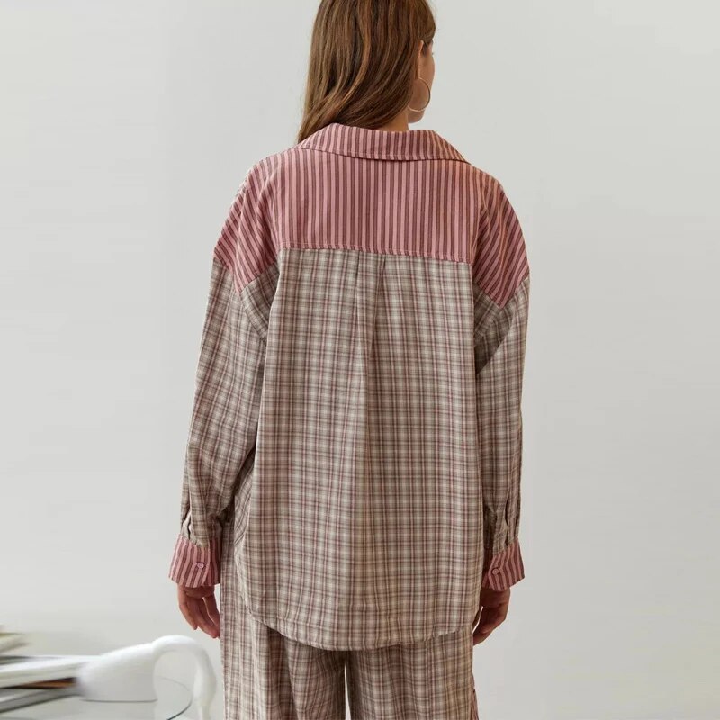 Charlotte | Pijama Confortável Chic À Riscas e Xadrez