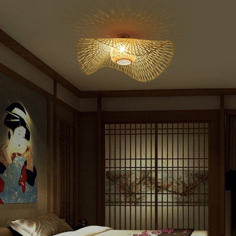 Závesná lampa z prútia v japonskom štýle – Príroda a pokoj 