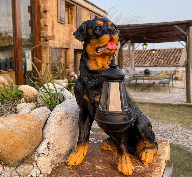 Socha slunečního psa s LED lampou – Dekorace a světlo 