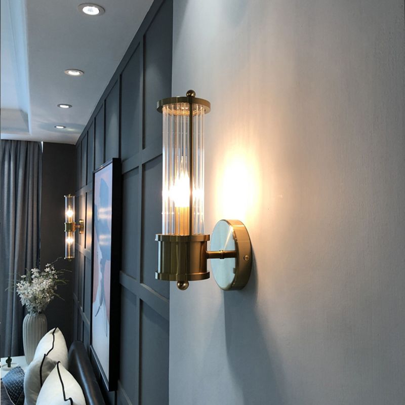 Luminaire Mural Cylindrique Moderne – Style Moderne Doré En Métal Et Verre