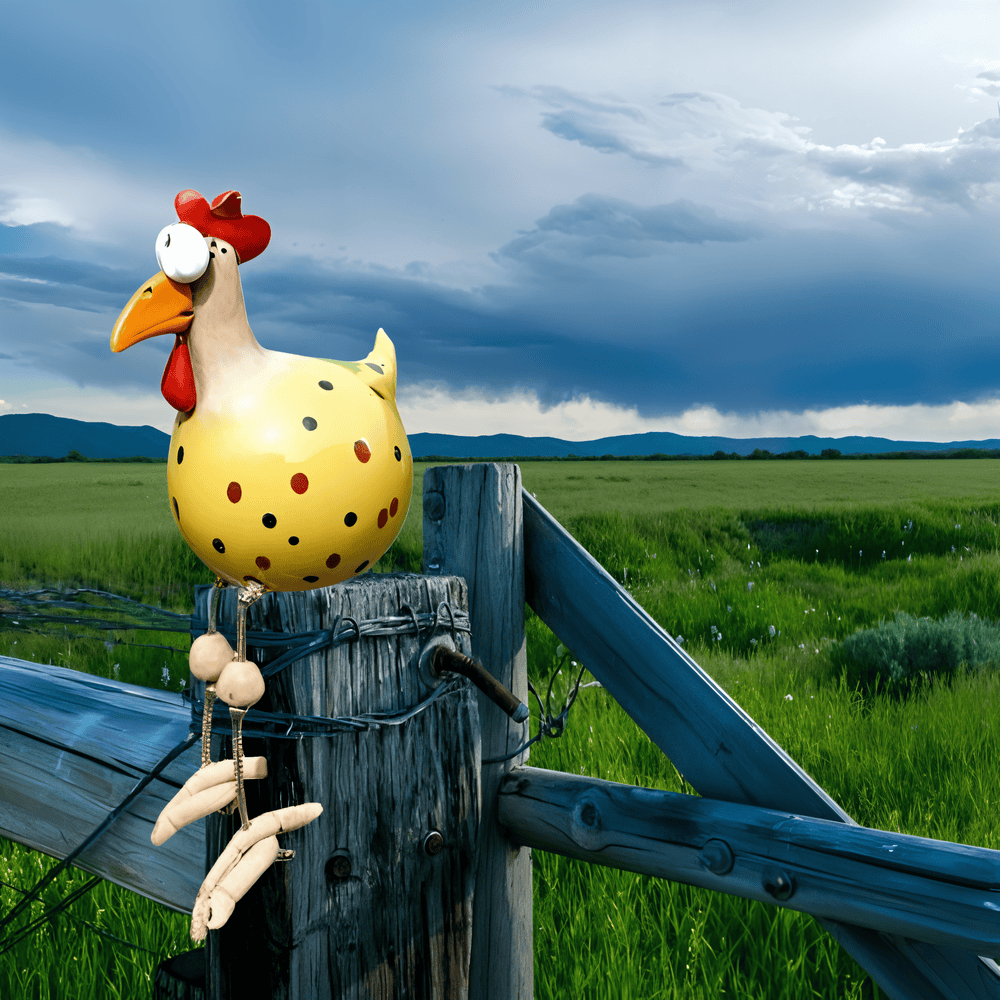 Socha kohouta s velkýma očima - Originální dekorace a zábavné detaily