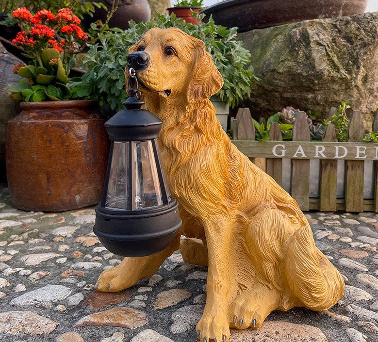 Solar Dog Statue with LED Lantern – Decoration and Light 